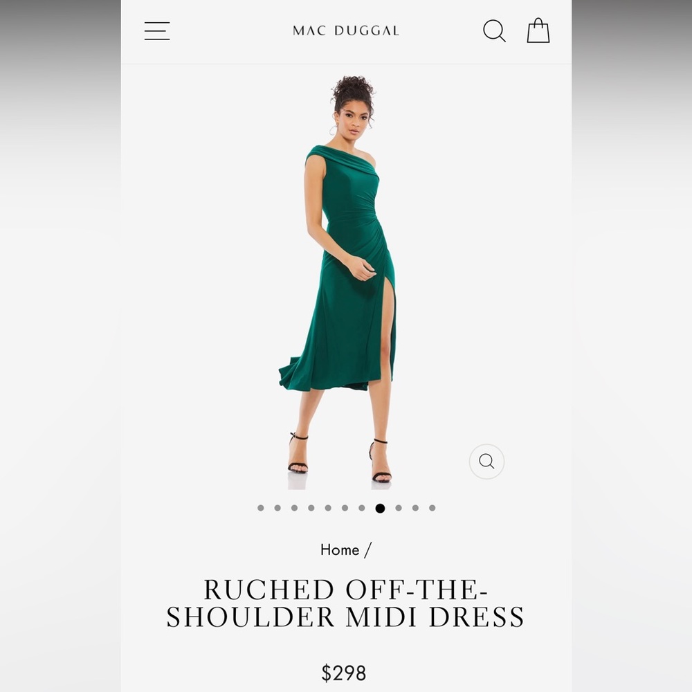 RUCHED OFF-THE-SHOULDER MIDI DRESS